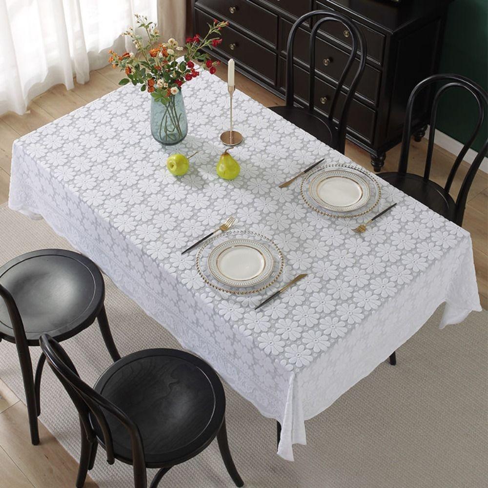 French Pastoral Style Floral Lace Tablecloth Rectangular Three-dimensional Relief Tea Table Tablecloth Hollow Thickened