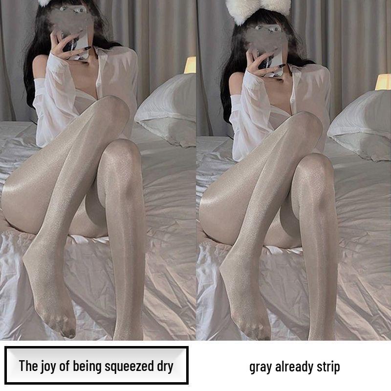 Perleťové dámské punčochy - Lesklé černé a bílé hedvábné, Ultratenké, Zeštíhlující, Šedé punčochové kalhoty pro vylepšení pokožky na léto.