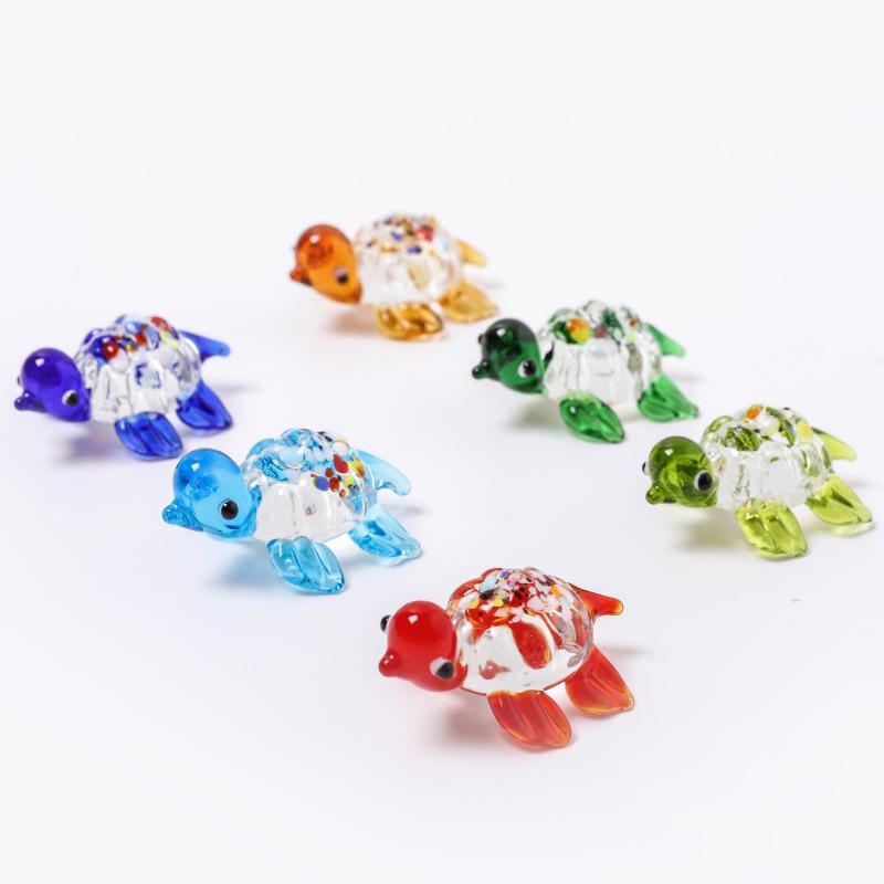 6PCSFashion Colorful Sea Turtle Figurines High Borosilicate Glass Sea Turtle Sea Animal Collectibles Tiny Turtle Glass Ornaments