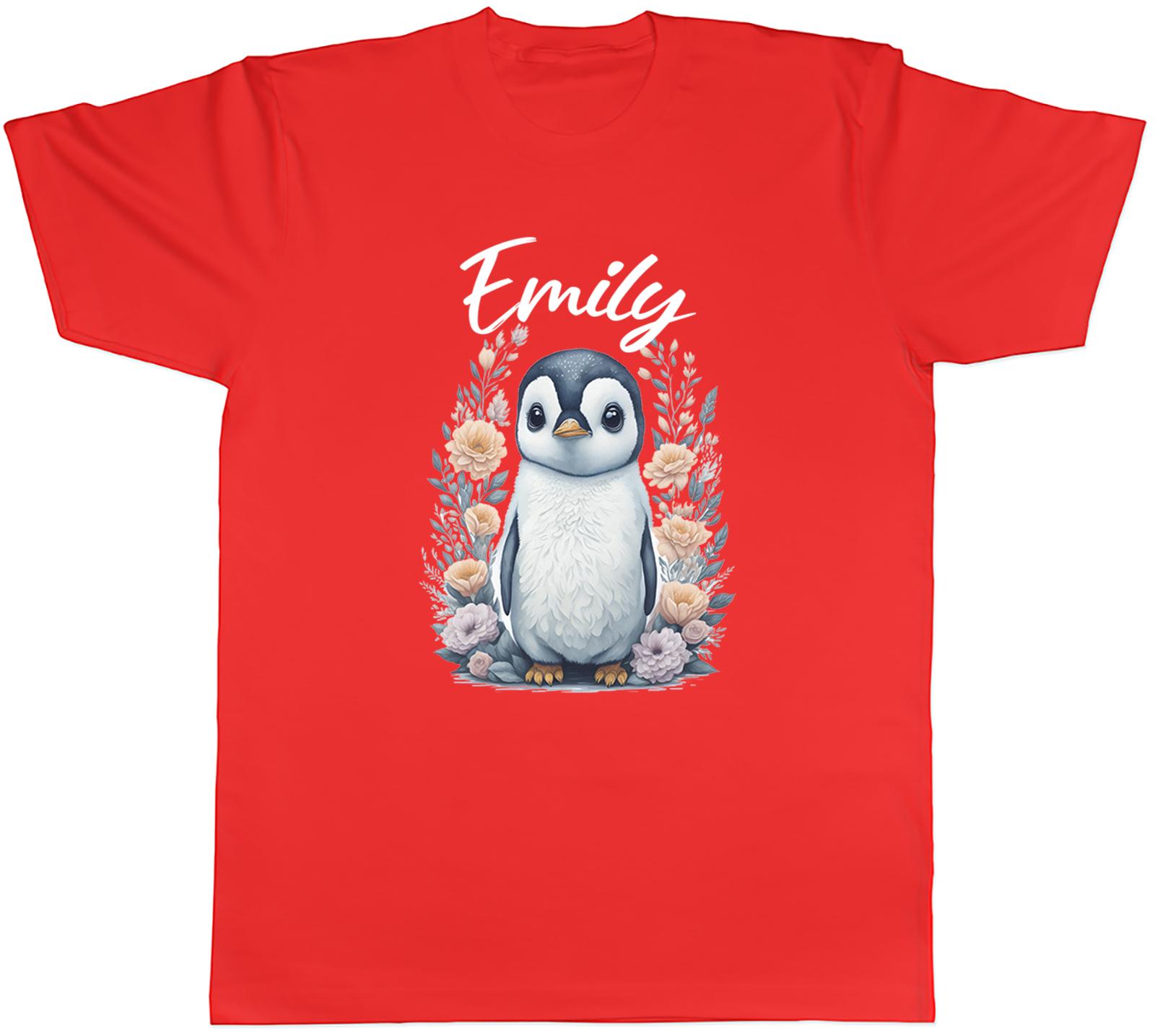 Personalised Penguin Floral Flowers Any Name Unisexs TShirt Tee Gift Top S