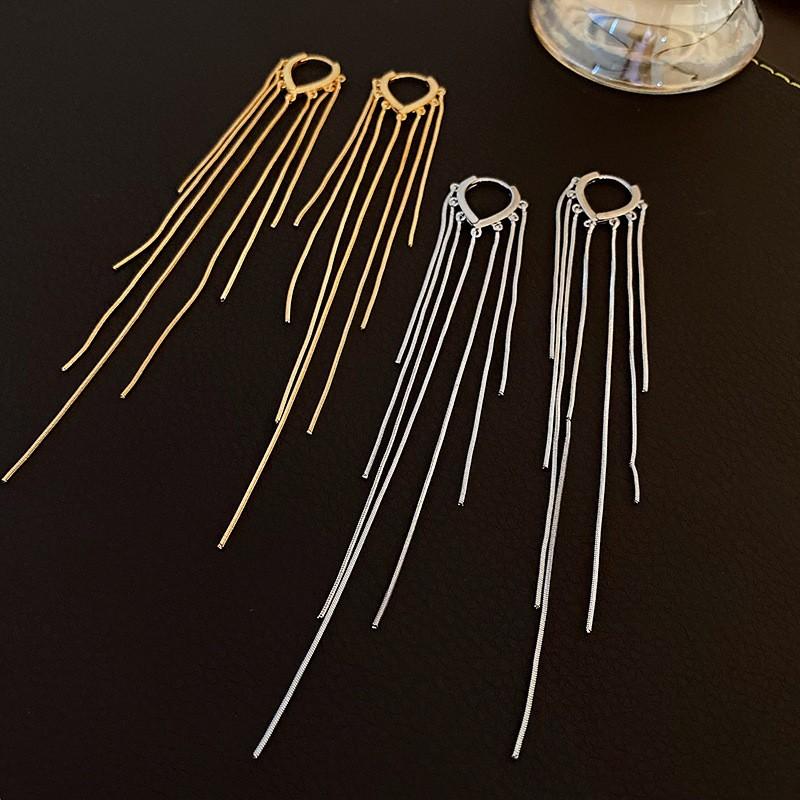 925 Silver Needle Korean Fashion Long Chain Tassel Earrings For Women Metal Earing Jewelry  Trending Women's Drop Earrings