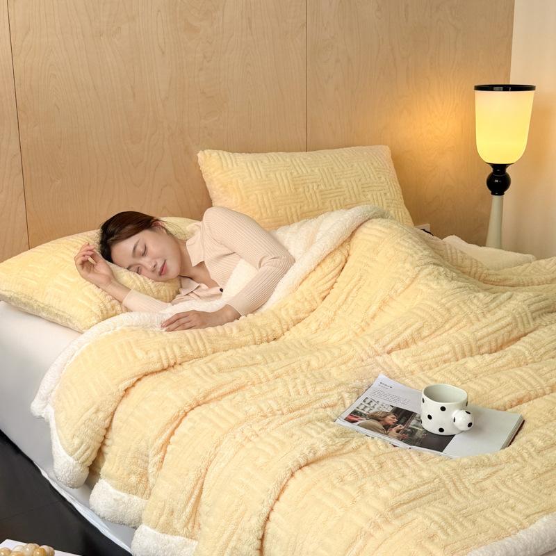 Vintage Double Layer Bed Blanket Plush Fleece Taffeta Velvet All Season Comfort Machine Washable Milk Velvet Soft Thick