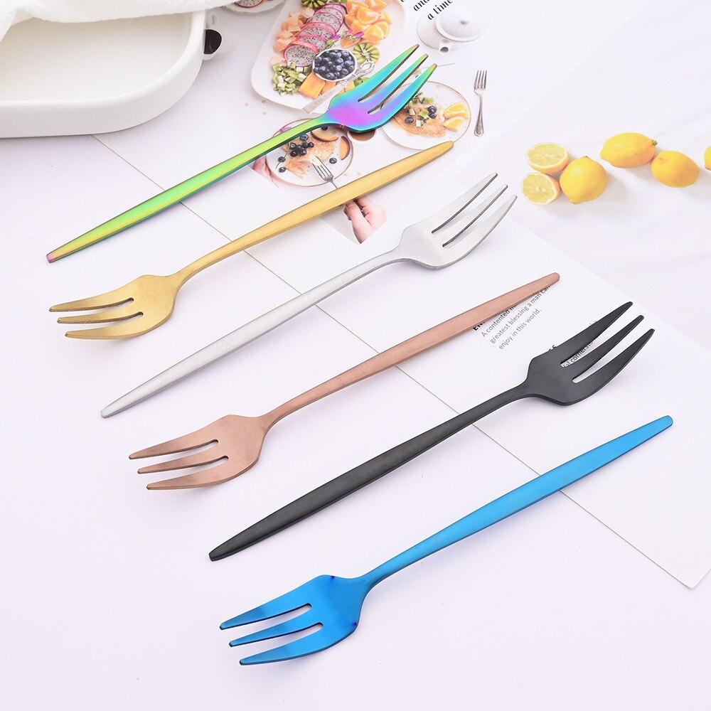 6Pcs Mini Fork Set For Fruit Cake Snack Stainless Steel Tea Fruit Fork Set Dessert Fork White Gold Small Salad Fork Dinnerware