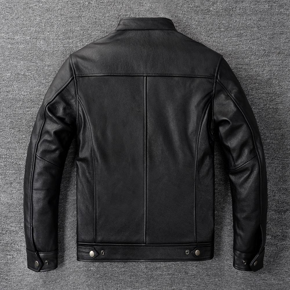 Vintage Red Brown Genuine Cow Men's Leather Jacket Slim Short Cowhide Coat Man Skin Clothes Spring Autumn