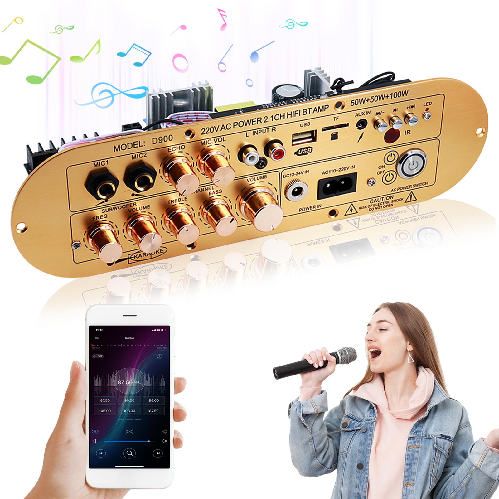 

Audio Amplifier Board 2.1 Channel Subwoofer Amplifier Support AUX/USB/FM/TF Card/MIC Power Amplifier Board for Home Karaoke CHINA