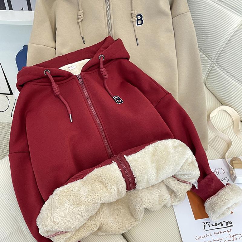 Plus Velvet Thick Hooded Lamb Fleece Sweater Women's Autumn and Winter Loose Warm Long-sleeved Cardigan Zipper Jacket