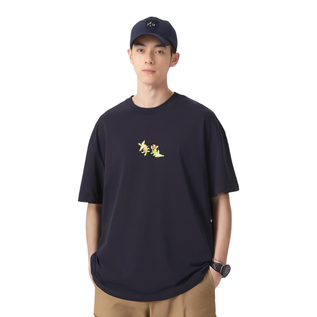 Li-Ning Sports Trend Series Floral Print Loose Round Neck Short Sleeve T-Shirt Unisex Tops Black AHSS755-3
