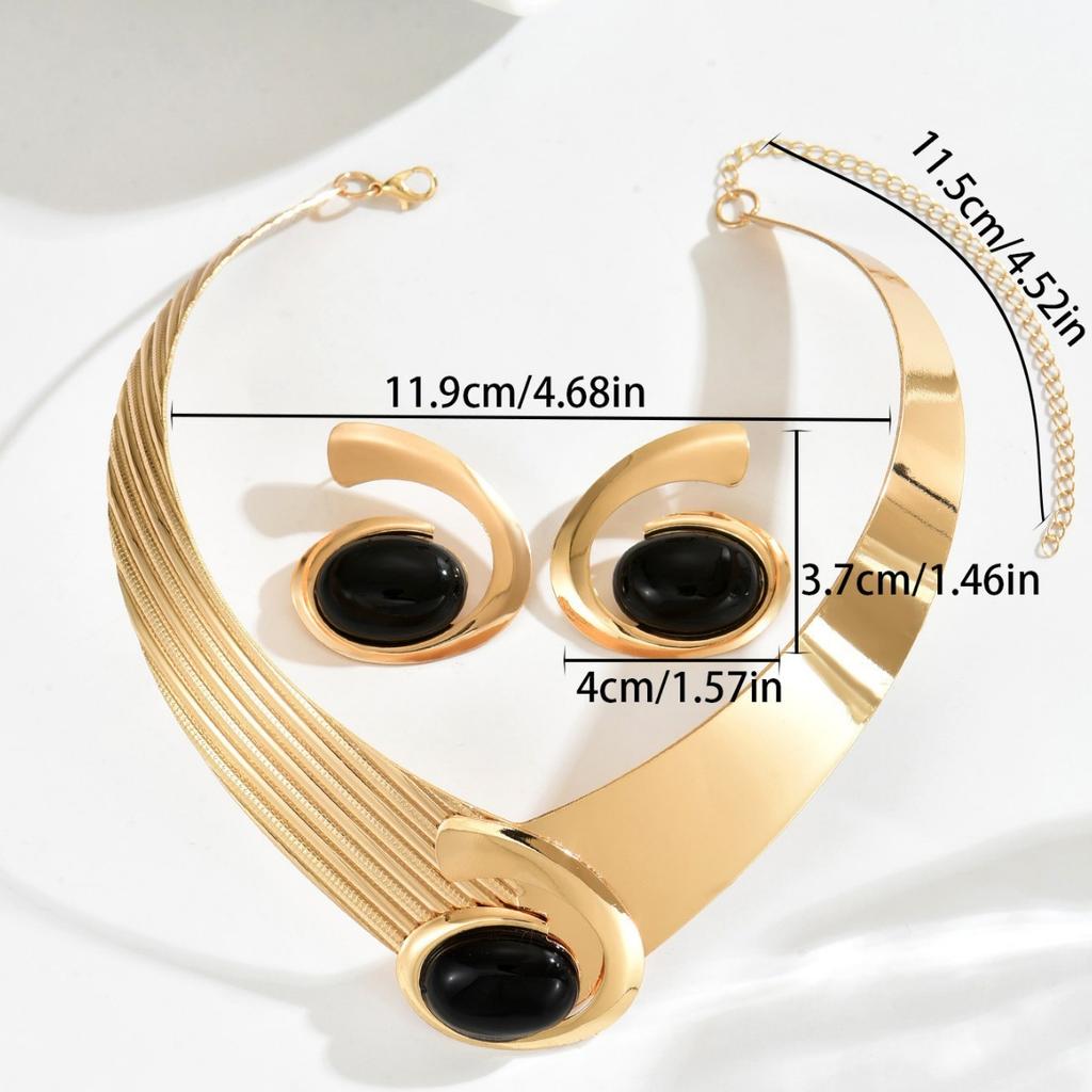 2025 New Style Women's Jewelry Geometric Inlaid Gemstone Design Exaggerated Necklace Versatile Earrings Women