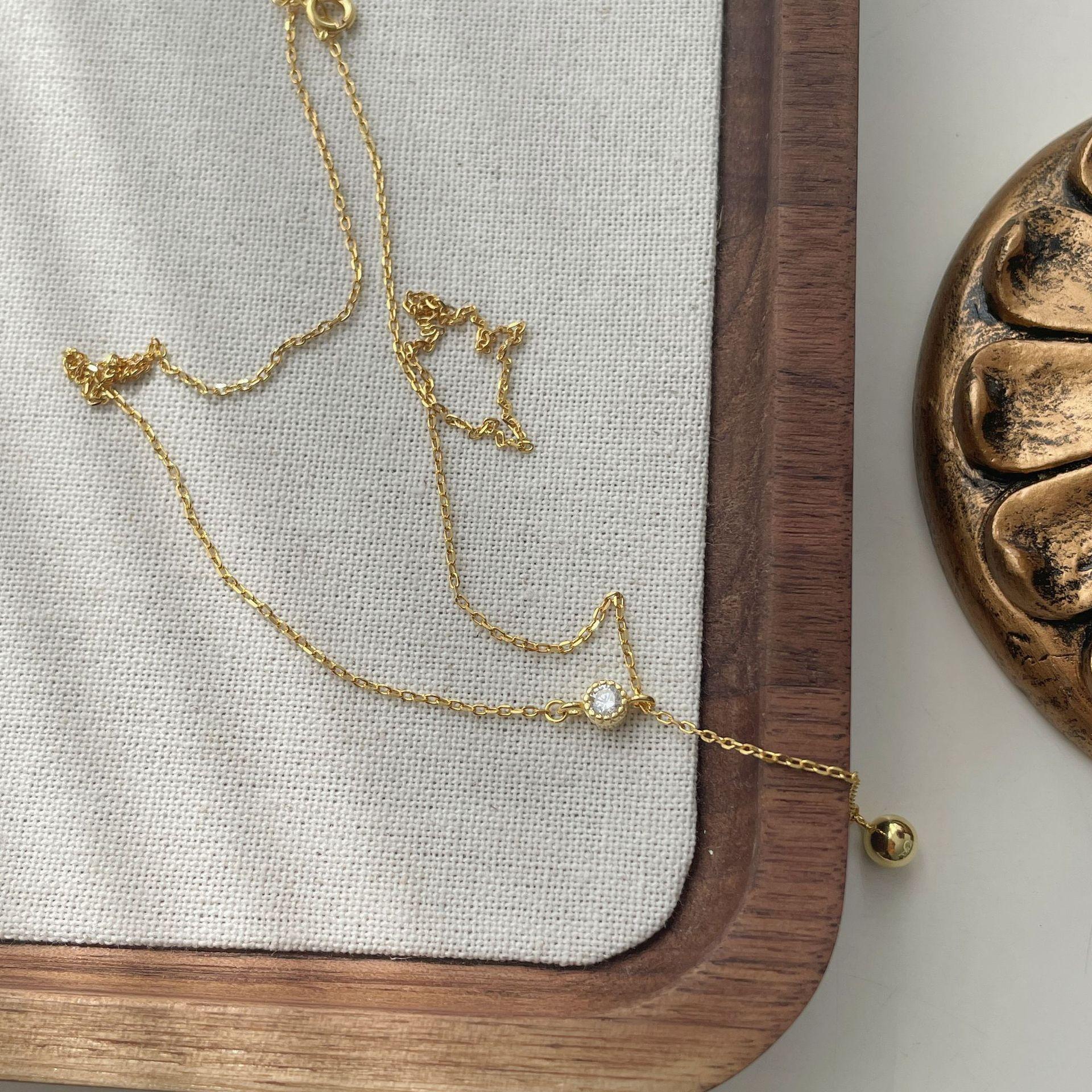 

Simple personality ins wind bead pendant collarbone chain S925 pull-out vertical zirconium necklace women 925 silver золотой