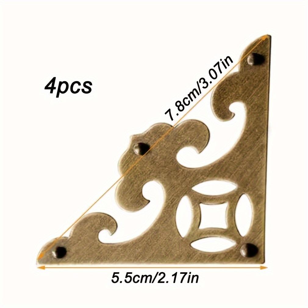 4pcs Vintage Brass Antique Decorative Box Corner Protector Triangle with Screws Wooden Jewelry Box Cabinet Chest Accessories