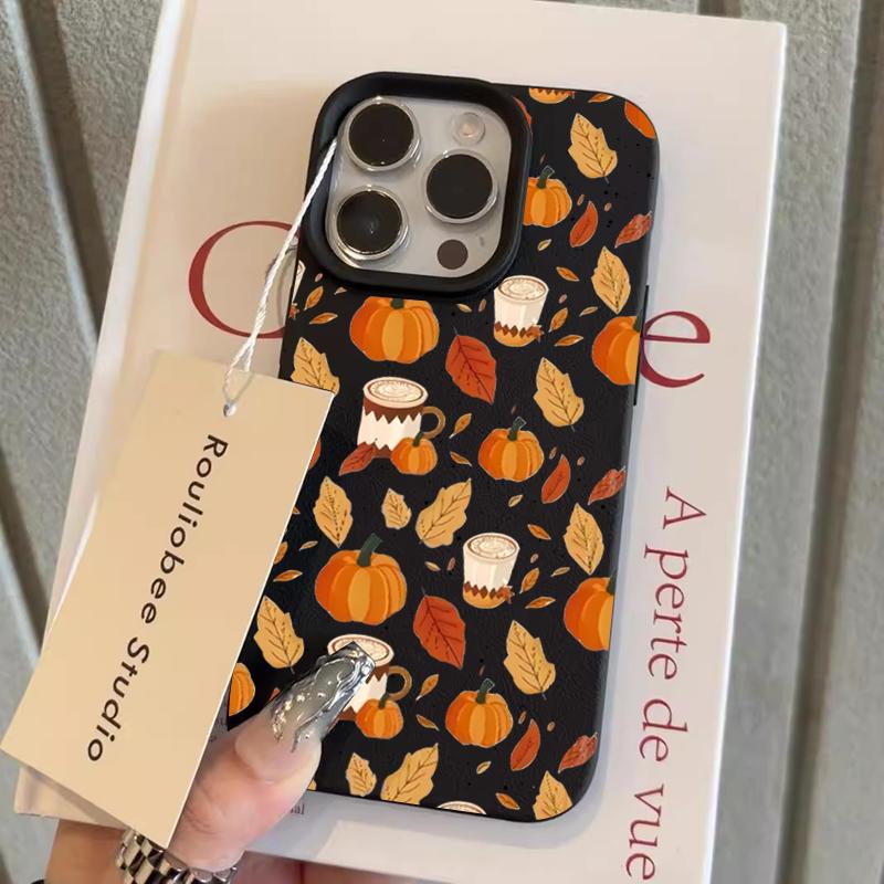 

Autumn Leaf Pumpkin Coffee Pattern Phone Case For iPhone 11 12 13 14 15 16 17 Pro Max 16E 17 Air X XR XS Max 16 15 14 Plus Cover For iPhone 11 ProMax