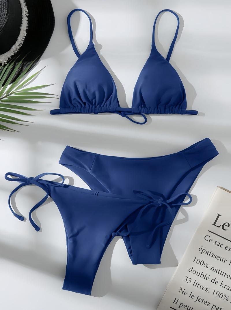 

Hot Sale Bikini Swimsuit Multi-Color Solid Color Sexy Lace-Up Bikini Swimsuit Three-piece Set L midnight синього кольору
