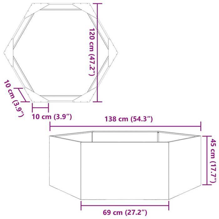 VidaXL Planter Black Hexagon 138x120x45 Cm Steel, Flower Box, Patio Planter, Garden Planter, 851136