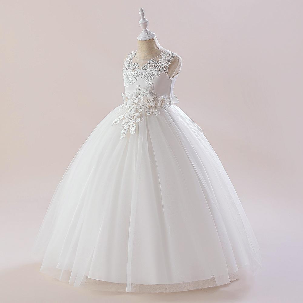 Tulle Formal Wedding Flower Party Dresses For Girls Children Costume Sequin Lace Bow Wedding Princess Dress Evening First Communion Gown