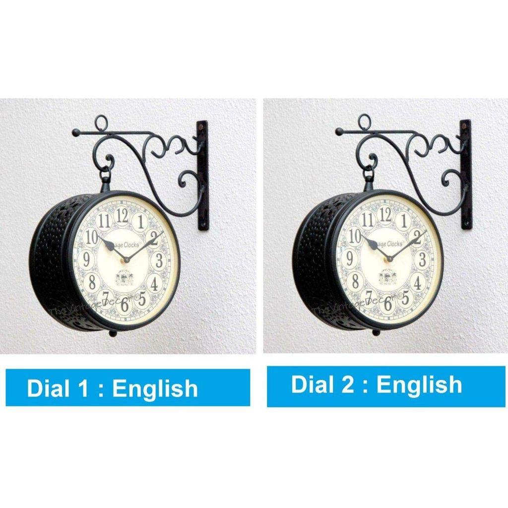 Vintage Clock Abstract Iron Station Analog Clock (12 X 12 Inch, Dial: 12 Inch, Black)