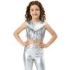 Costume da Bambina Anni '70 Disco Paillettes Lucide Girocollo Top Metallizzato Senza Maniche