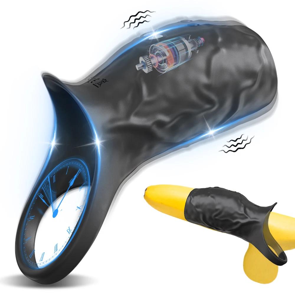 Vibrating Penis Sleeve Cock Ring Penis Extender for Testicles G Spot Clitoris Vibrator Stimulation Sex Toys for Men Ejaculation