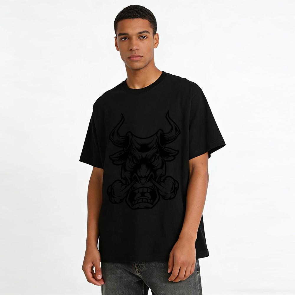 Angry Bull Breathing Cool Print Casual T-Shirt Pure Cotton T-shirt