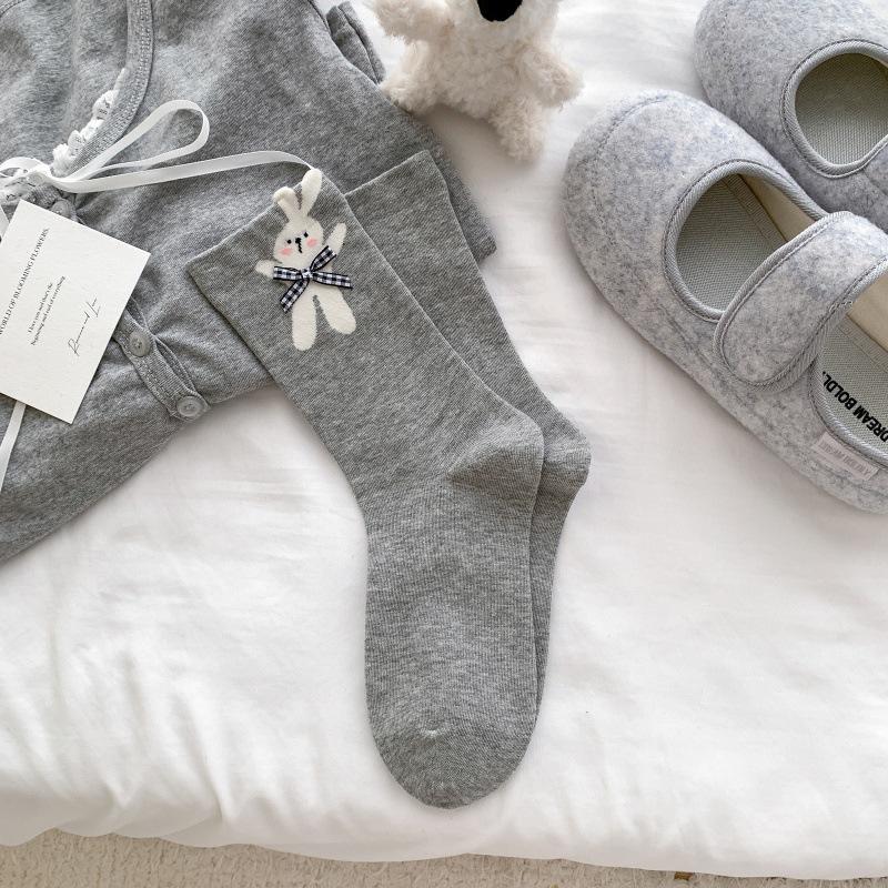 Women's Thin Seamless Cotton Socks - Cartoon Animals & 3D Bow, Mid-Calf Slouch, College Style for Spring & Summer