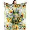 Cozy Frog Pattern Digital Printing Throw Blanket - Cute Amphibian Motif Soft Lightweight Accent for Sofa Bed Travel Office