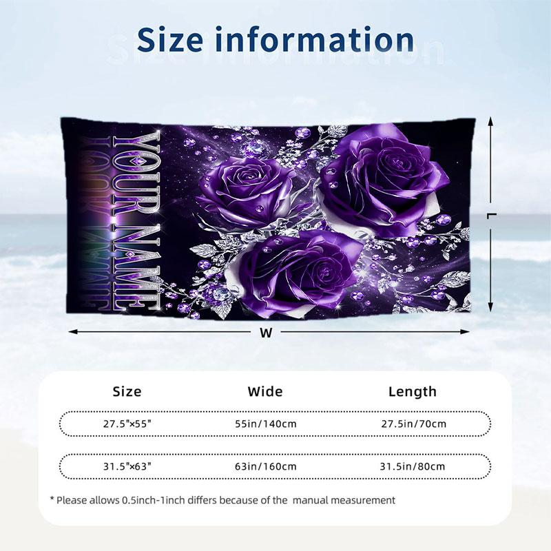 Floral Garden Theme Beach Towel Personalized Custom Name & Text Soft Quick Dry Beach Towel for Swimming Travel