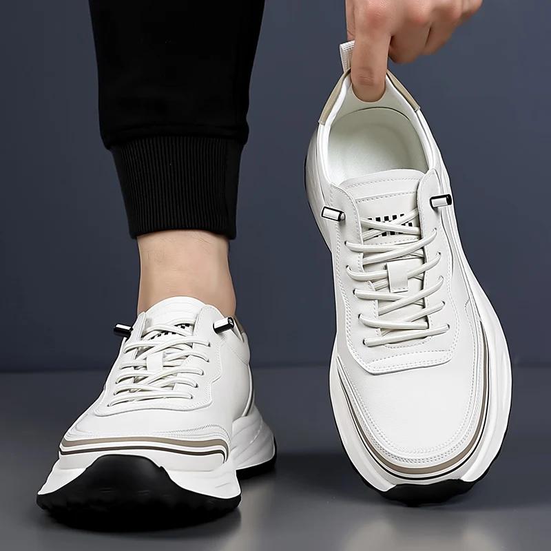 Fashion New Men Light Genuine Leather Sneakers Slip-On Casual Leather Outdoor Comfy Walking Shoes Luxury Brand Thick Bottom Driving Shoe