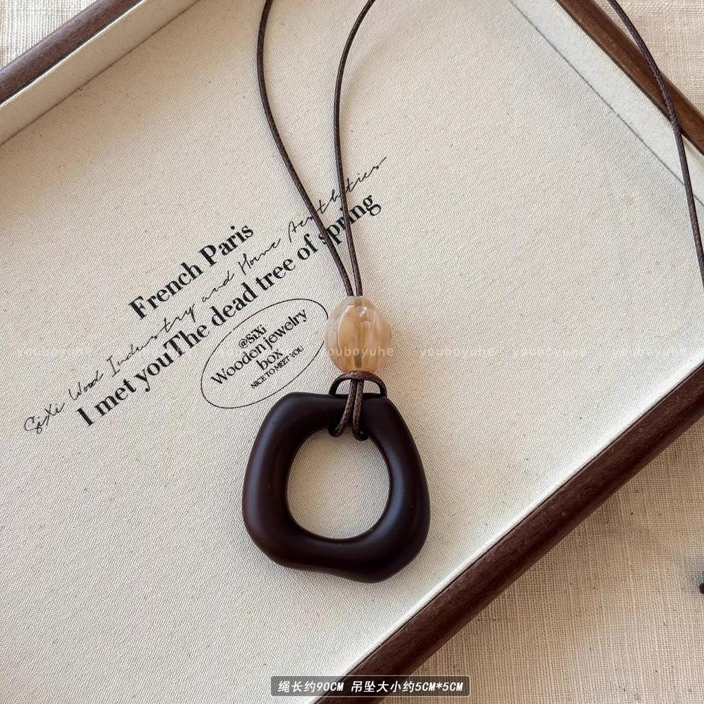 Vintage Long Irregular Circular Pendant Necklace For Women Ethnic Adjustable Sweater Chain