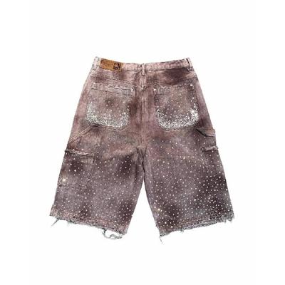 Streetwear Shorts Y2K Heren Dames Gothic Hip Hop Strass Pailletten Retro Baggy Jeans Denim Gymshorts Hoge Taille Casual Shorts