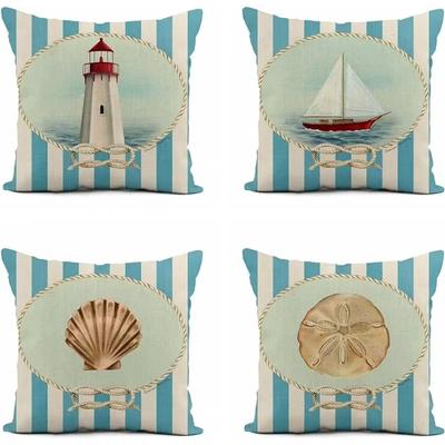 Linen Throw Pillowcase Lighthouse Sailing Sea Shell Double-Sided Printed Living Room Sofa Car Chair Home Bedroom Cushion Covers