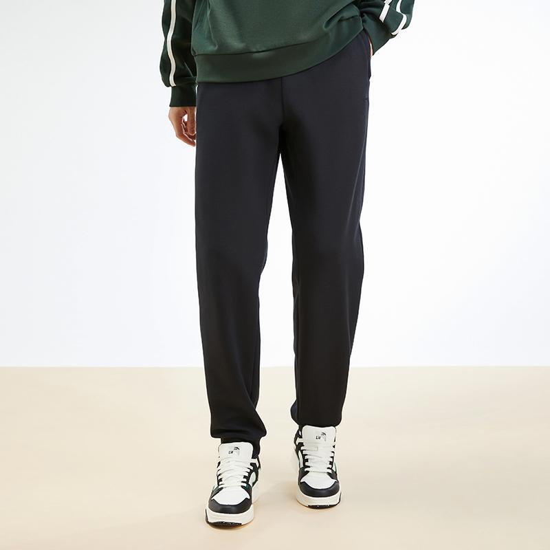 Anta Solid Color Cuffed Fleece Knit Sports Pants Men bottoms Black 952547308-1