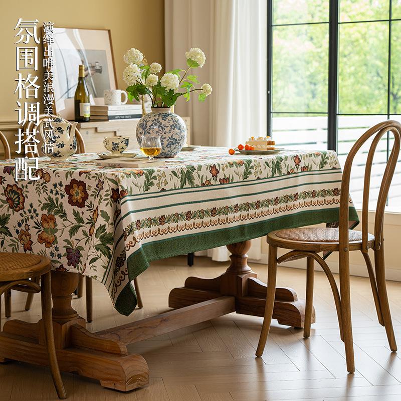 Vintage Embroidery Flower Embroidery Hemming Tablecloth French Pastoral Embroidery Table Cloth Rectangular Coffee Table Cover Tablecloth