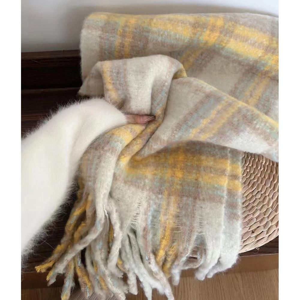 Winter New Mohair Striped Women Scarf Girls Female Warm Thickened Long Scarves Soft Coarse Braid Tassel Shawl Retro Wrap Shawls