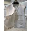 Women's White Denim Vest Sleeveless Button Front Multi Pocket Casual Loose Fit Outerwear
