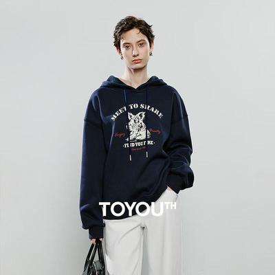 Chuyu Women's Terrier Dog Print Fleece-Lined Hooded Sweatshirt