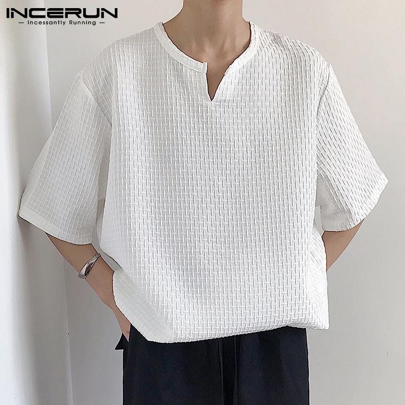 INCERUN летние мужские топы с v-образным вырезом и короткими рукавами — фото 3