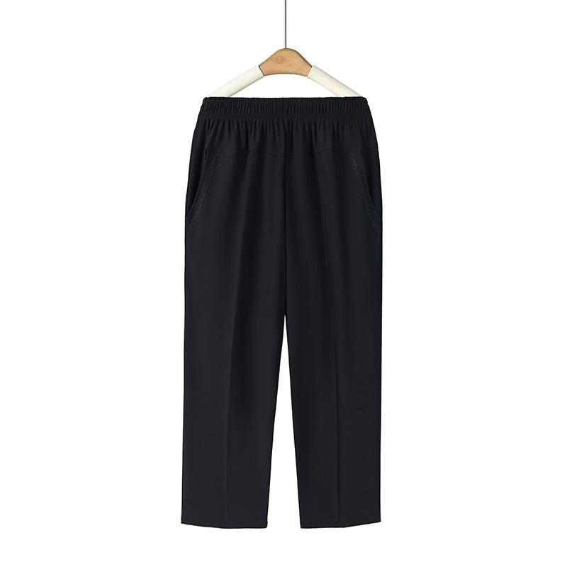 

Брюки для мам. Летние укороченные брюки с высокой талией. Прямые брюки для женщин среднего и пожилого возраста. Свободные брюки из ледяного шелка. 6XL чёрный