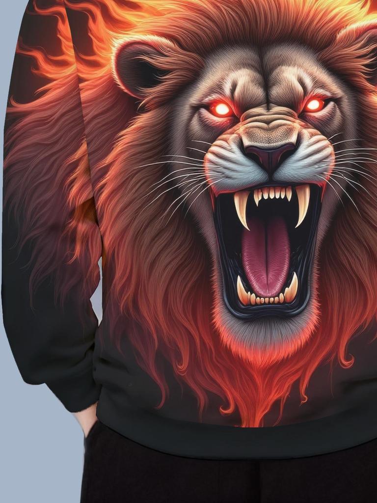Men'S Trendy And Stylish Casual Hooded Sweatshirt, Blending Modern Simplicity with Street Fashion. Features a High-Quality Lion Print, Soft Texture,