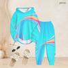 Women Plus Size Two Piece Set Hooded Long Sleeve Colorful Printed Top Cuffed Pants