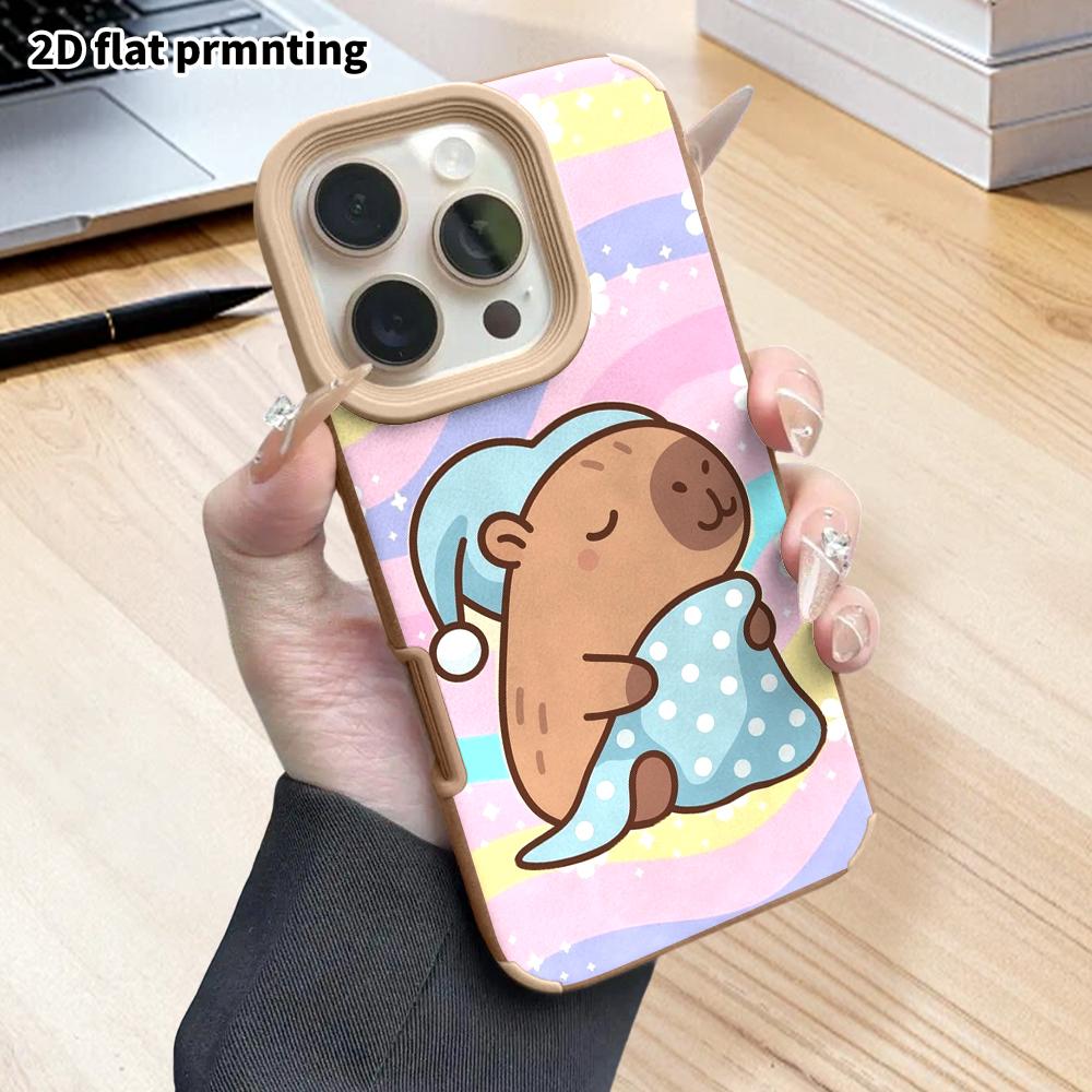 Phone Case: 2D Flat Lambskin Suitable for iPhone 18 17 16 15 14 13Pro Film Protection Case, Capybara Sleeping with a Blanket, Christmas and Halloween