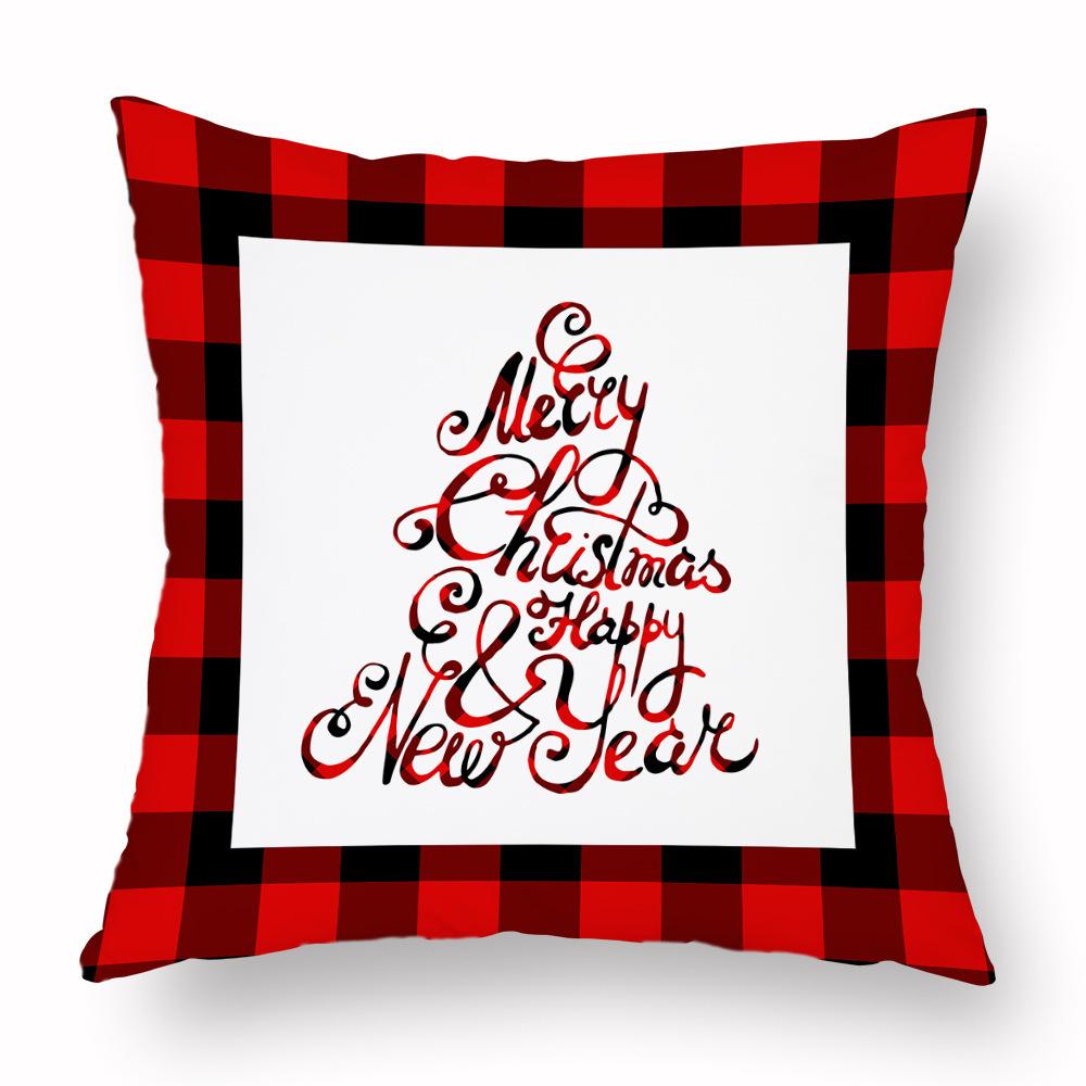 Red Plaid Elk Deep Forest Christmas Pillow Cover Home Sofa Cushion Cover