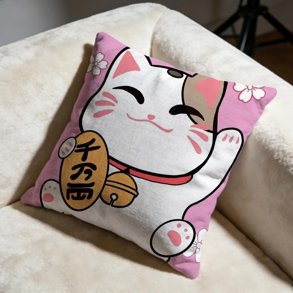 Lucky Cat Cushion Cover Soft Decorative Pillow Case Suitable for Bedroom Sofa Car Travel Use