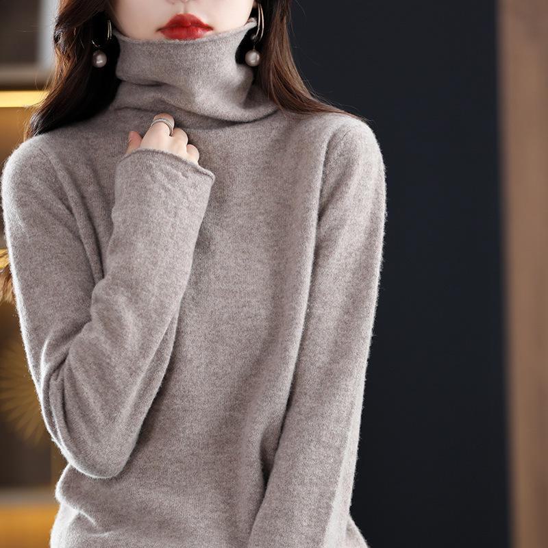 Dámský kašmírový rolák – Jednobarevný, krátký střih, jednoduchá pletenina, 100% vlna pro podzim a zimu.