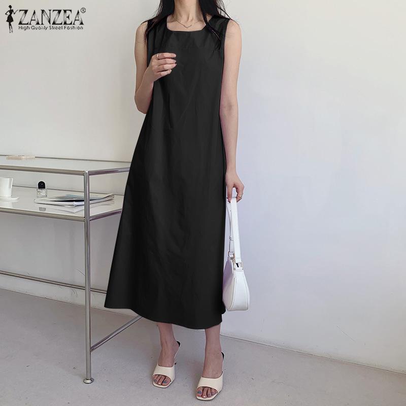 

ZANZEA Женское повседневное свободное летнее платье без рукавов с круглым вырезом