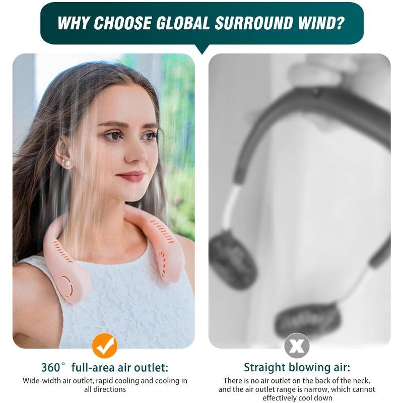 Ventilator de vară fără lame pentru gât, cu 3 viteze reglabile și 42 de orificii de aerisire pentru sport, călătorii și utilizare în aer liber.