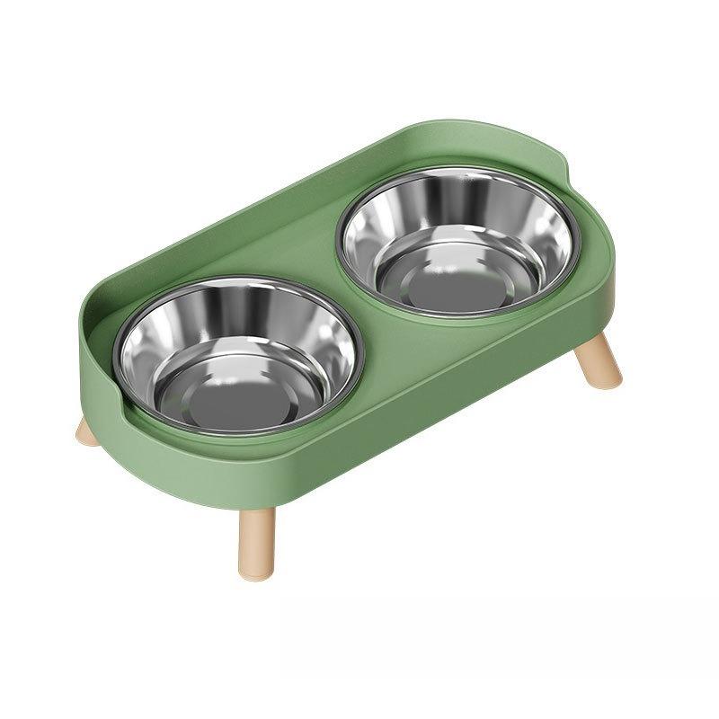 

Cat Bowl Stainless Steel Double Bowl Anti Knock Pet Bowl Water and Food Integrated Cat and Dog Bowl Protects Cervical Spine зелёный