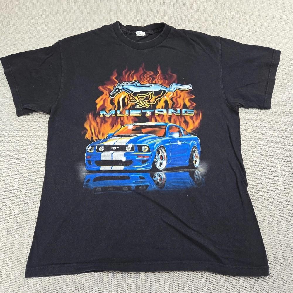 Vtg 2005 Ford Mustang GT Shirt Mens Large Black Muscle Car Fire Flames Graphic @ Unisex T-Shirt XL