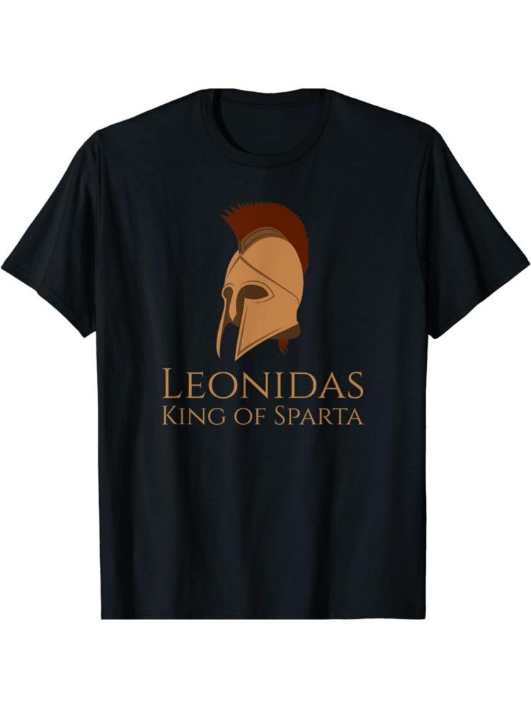 Ancient Greece and Classical History-Leonidas, King of Sparta, T-shirt with Cotton Round Neck a