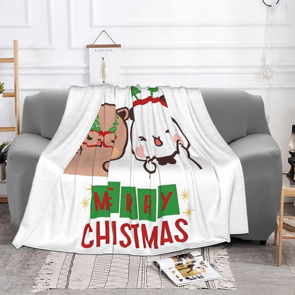 Frohe Weihnachten DuDu Bär BuBu Panda Decke Fleece Winter Weihnachten Tragbar Leicht Dünn Überwurfdecken Bett Plüsch Dünne Steppdecke
