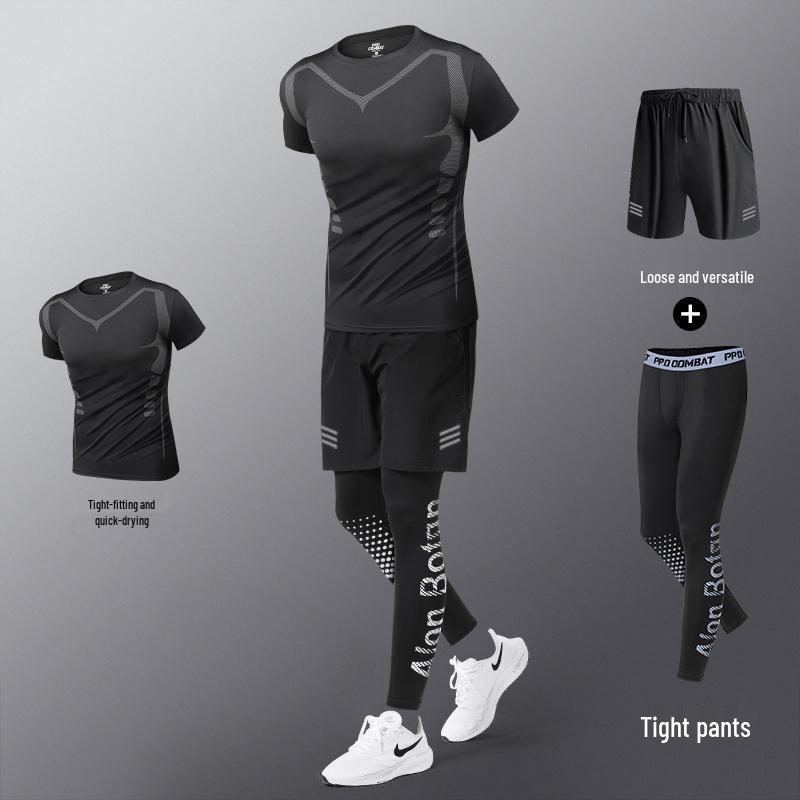 Men's Quick-Dry Sports Set: Gym Vest, Tight Long Sleeve, Morning Run & Cycling Suit