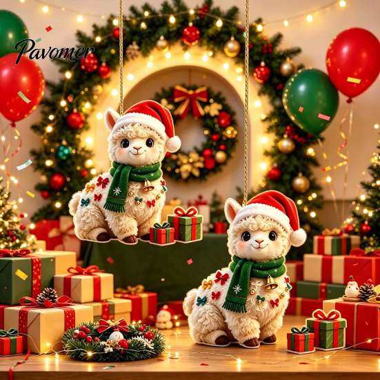 Holiday Celebration Ornaments for Family 2Pcs Christmas Alpaca Hanging Ornaments, 2D Flat Acrylic Decoration, Seasonal Festive Room Decorations